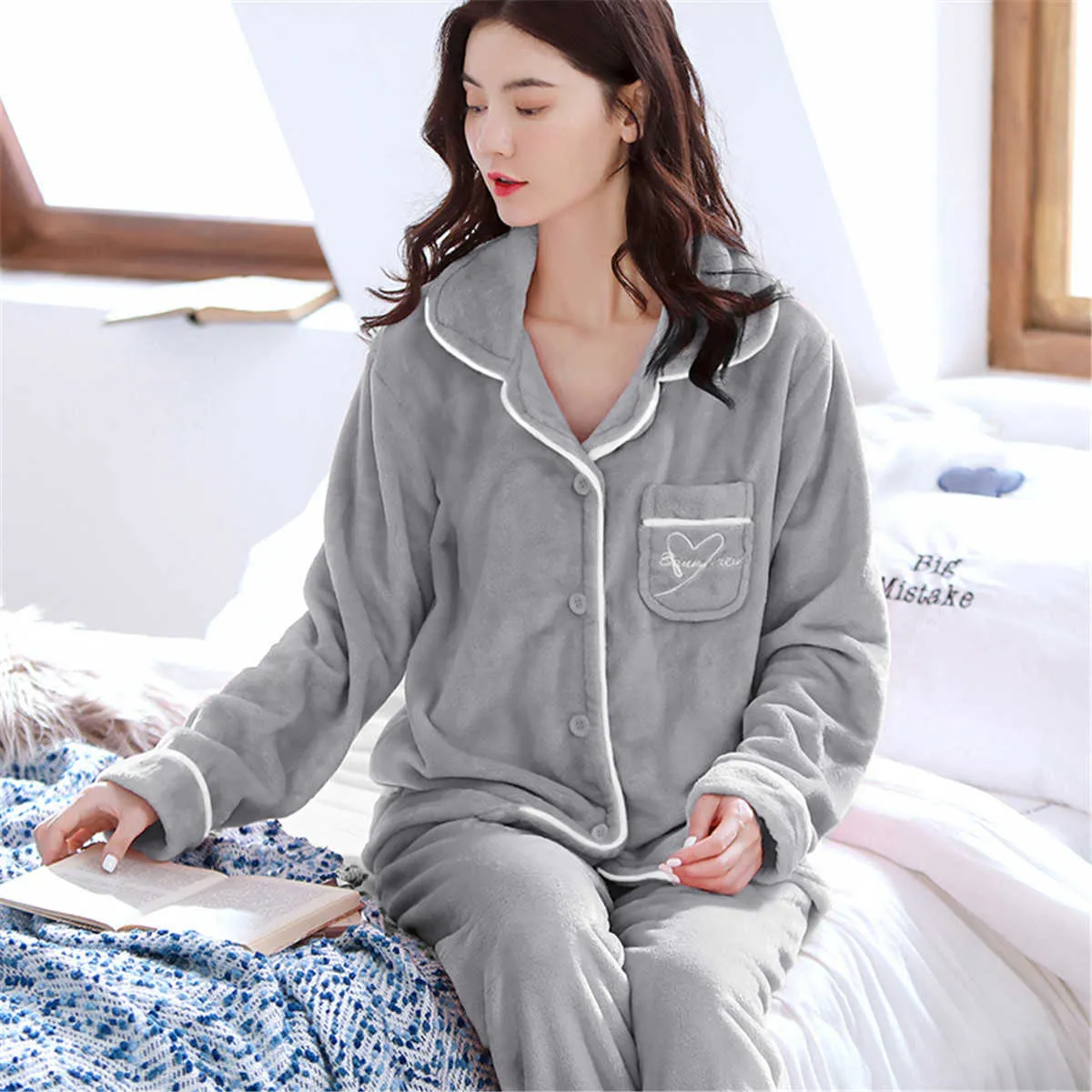 Winter Womens Flannel Pajama Set Thicken Warm Soft Long Sleeve Ackermans  Sleepwear For Ladies For Girls And Ladies From E3zg, $23.27