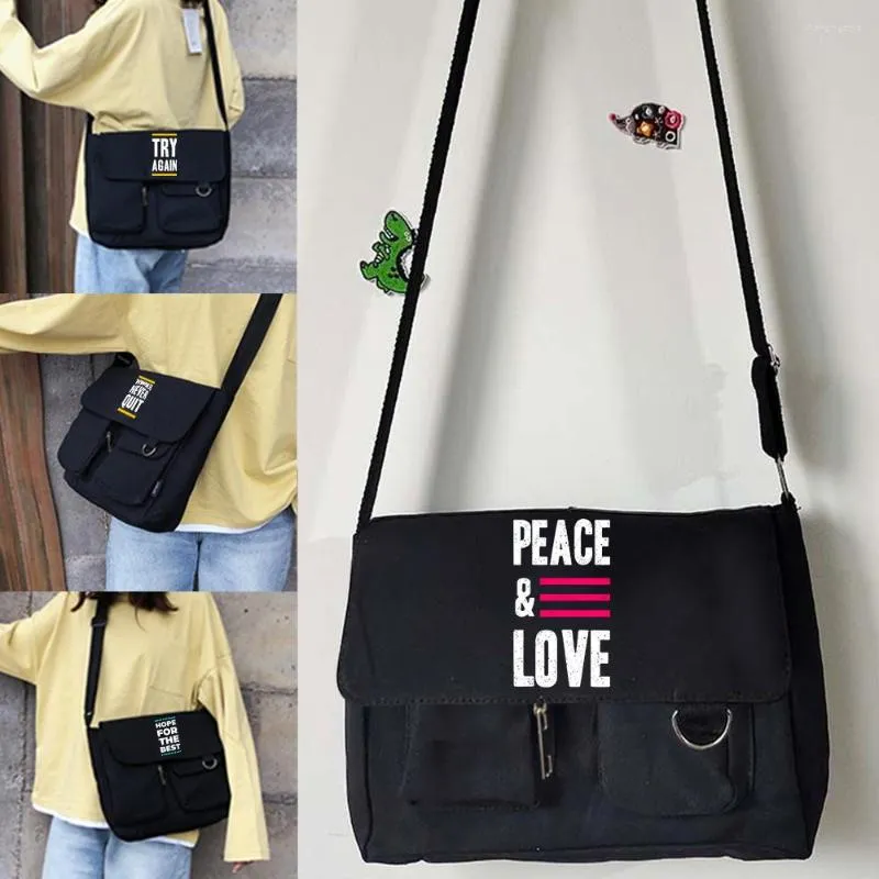Alışveriş Çantaları Messenger Bag Crossbody Kadınlar için Büyük Kapasite İfade Serisi Unisex Basit Sıradan Seyahat Tuval Omuz