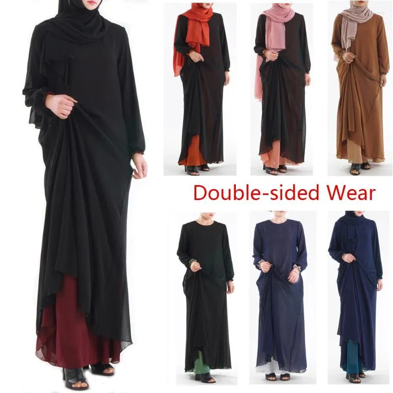 Abbigliamento etnico Abito musulmano Moda Ins Chiffon ad alta densità Abbigliamento fronte-retro Abiti lunghi base classici Abaya Dubai Turchia