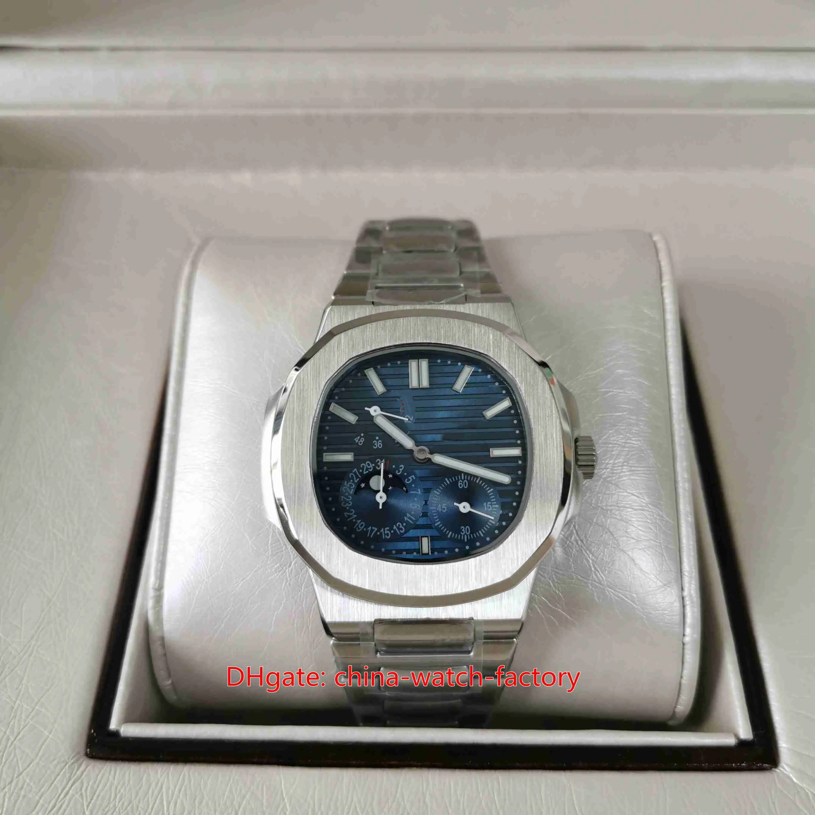 Artiklar MENS Titta på klassiker 40 5mm Nautilus 5712 1A-001 Blue Dial Power Reserve Sapphire Glass Watches Transparent Mechanical Aut251K