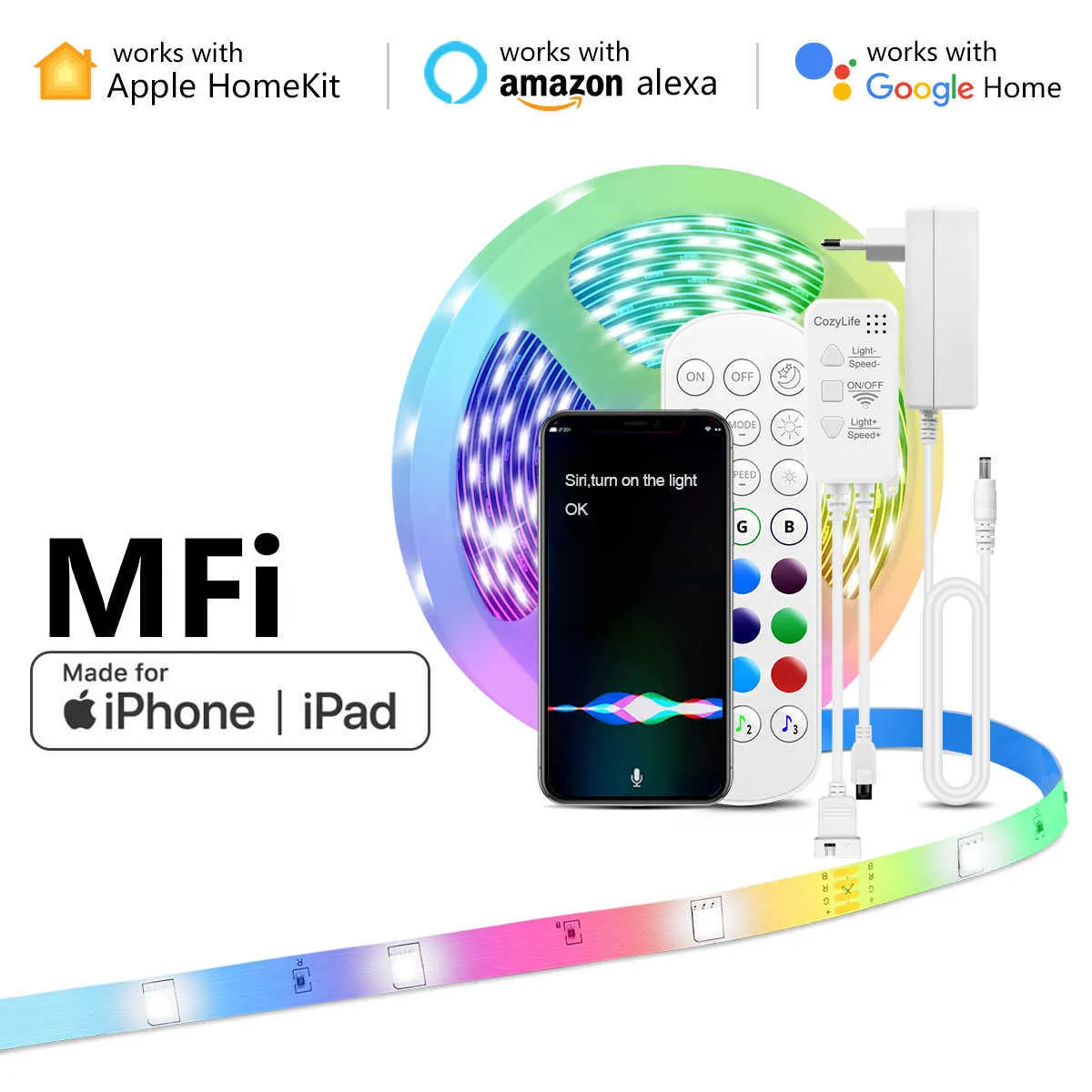 oświetlenie szafki WIFI neonowa taśma LED Light Apple Homekit inteligentna lampa DC12V RGB 5050SMD oświetlenie pokoju Siri Voice Control/Alexa/Google Home Assistant 1021