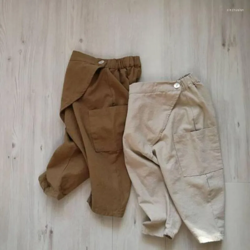 Byxor barn bomullslinne vårens sommar tunna leggings pojkar flickor pant baby harem byxor tjej pojke