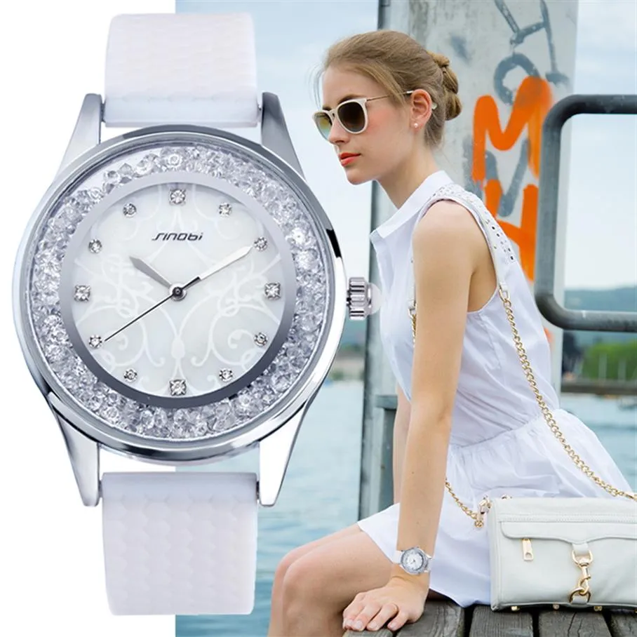 Sinobi Fashion Women's Diamonds Watches Silicone Watchband Top Luxury Brand Ladies Geneva Quartz Clockemales Hours 20291n