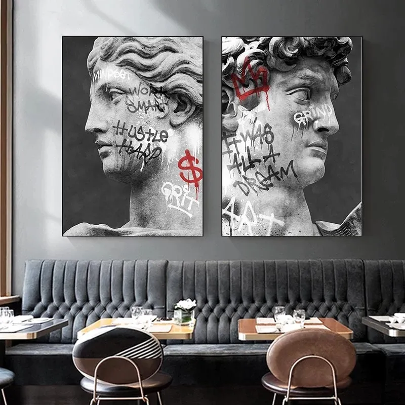 David Head Sculpture Statue Graffiti Art Canvas Painting Posters and Prints Street Wall Art Pictures for Living Room Home Decor