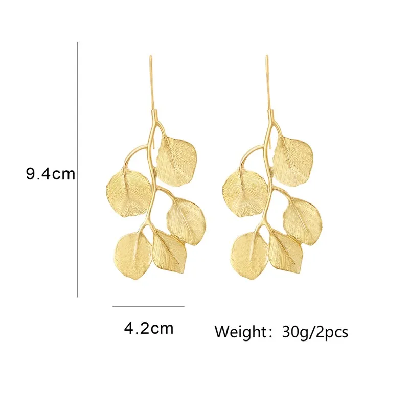 Boucles d'oreilles classiques en métal avec feuille, pendantes géométriques en or, accessoires de bijoux pour femmes, cadeau à la mode