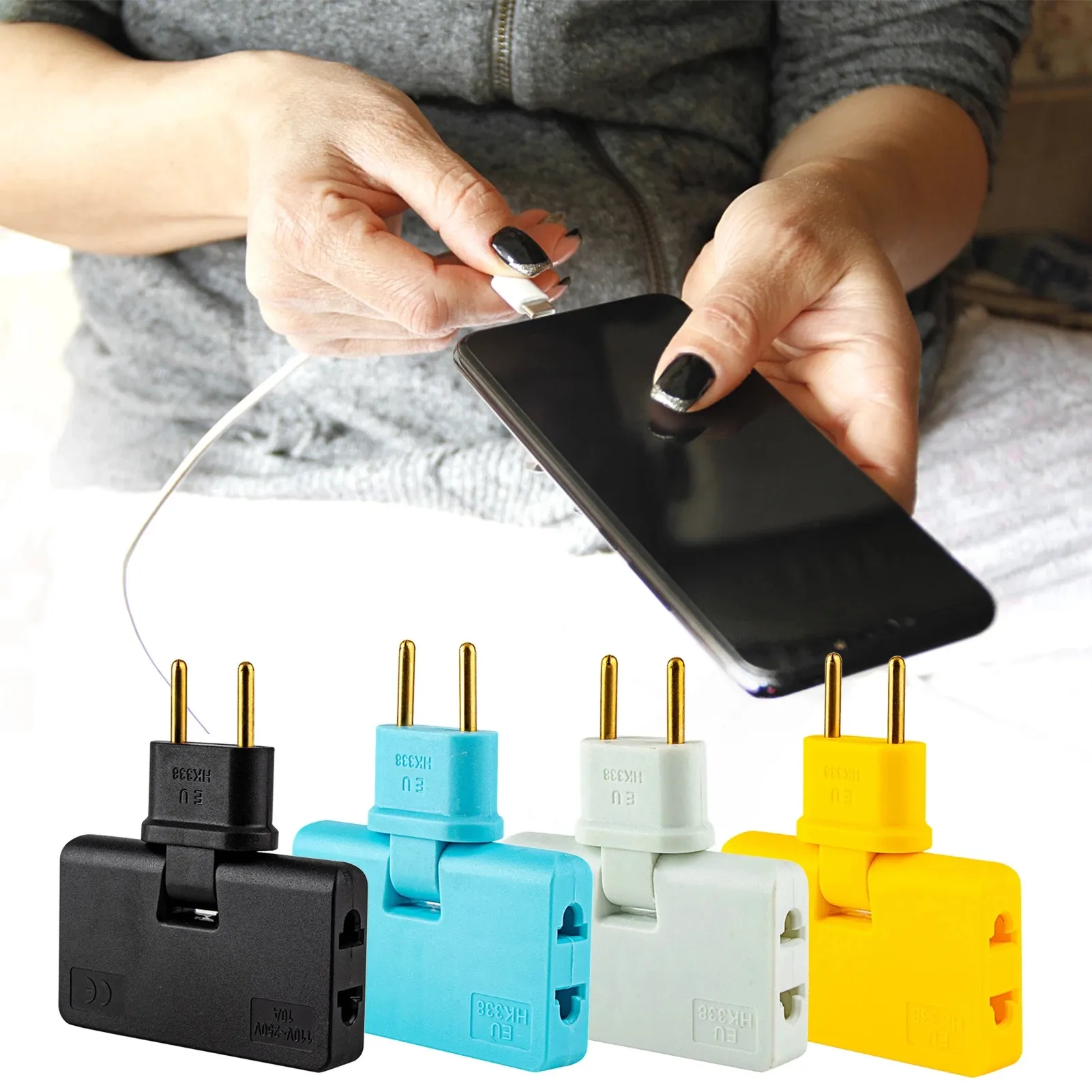 Plug Socket Rotatable 180° Rotating Socket Adapter - Ultra-Thin EU Plug Converter, One-to ...