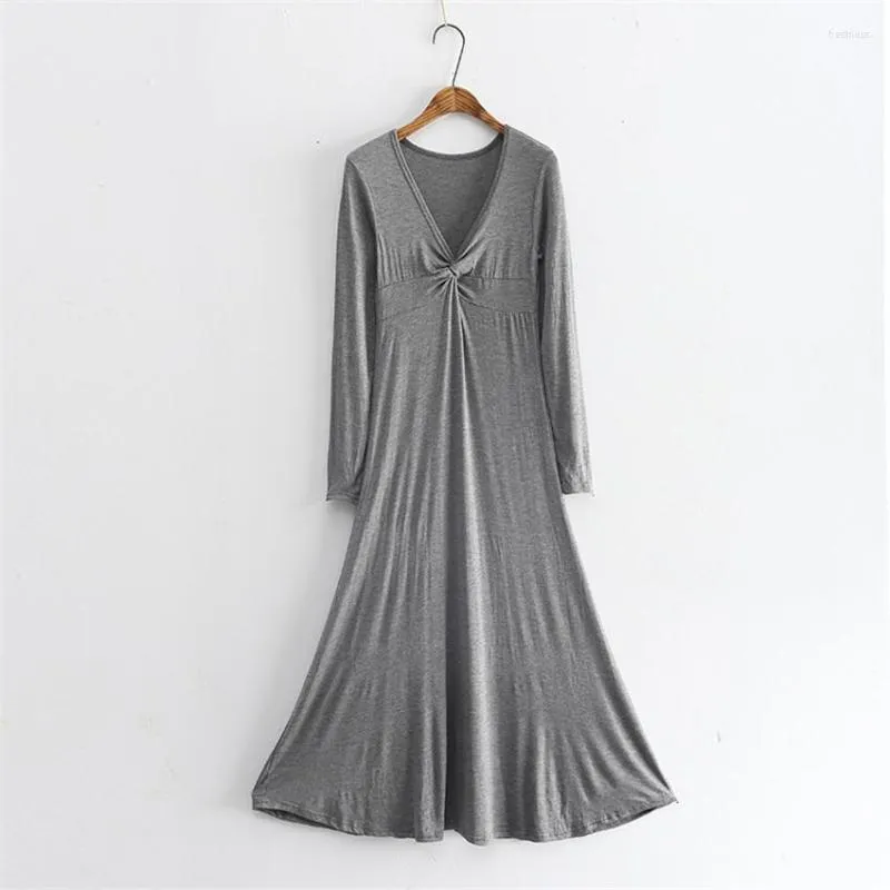 Vestidos casuais gowyimmes vestido modal elegante vestido de manga comprida Vestidos lady arco preto cinza de inverno de inverno pd104