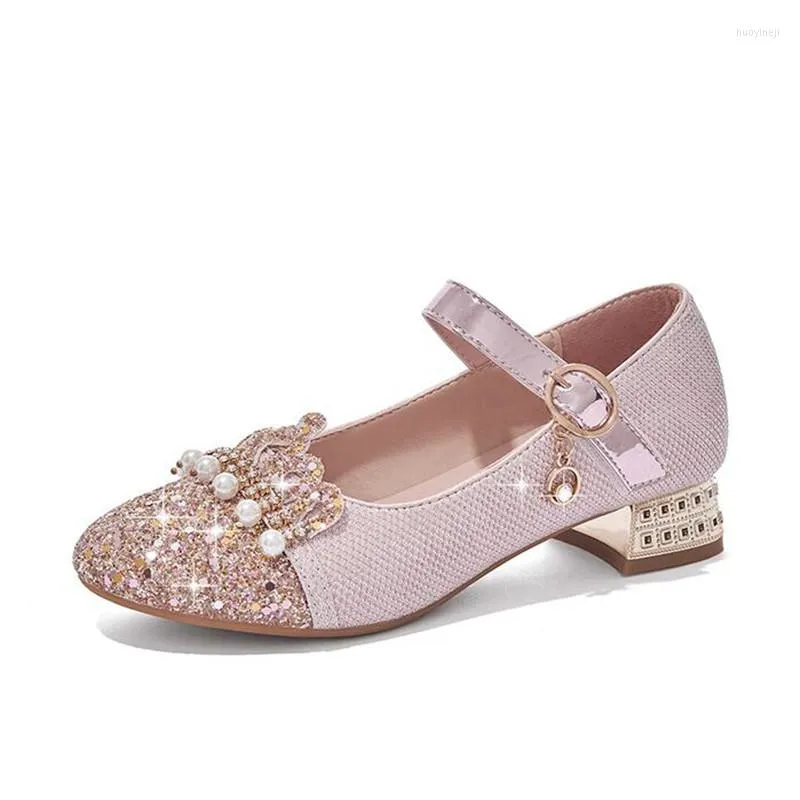 Short Princesse Fille Chaussures à Talons Rose Enfant Glitter Ballerine Chaussure Elégante Enfant