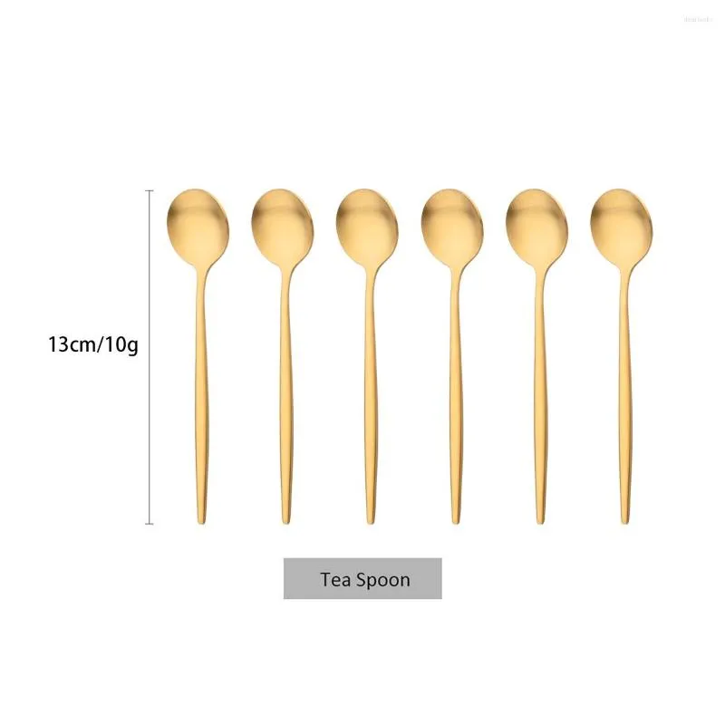 Set di stoviglie 6 pezzi / set Cucchiaino da caffè in oro Cucchiaino da tè in acciaio inossidabile opaco occidentale Posate da cena Cucchiaini piccoli Stoviglie da cucina Argenteria