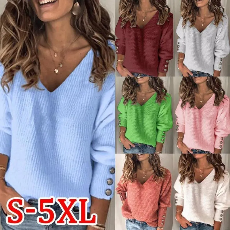 Maglioni da donna autunno inverno moda scollo a V maglione lavorato a maglia maglione da donna manica lunga pullover sciolto elegante abbigliamento casual