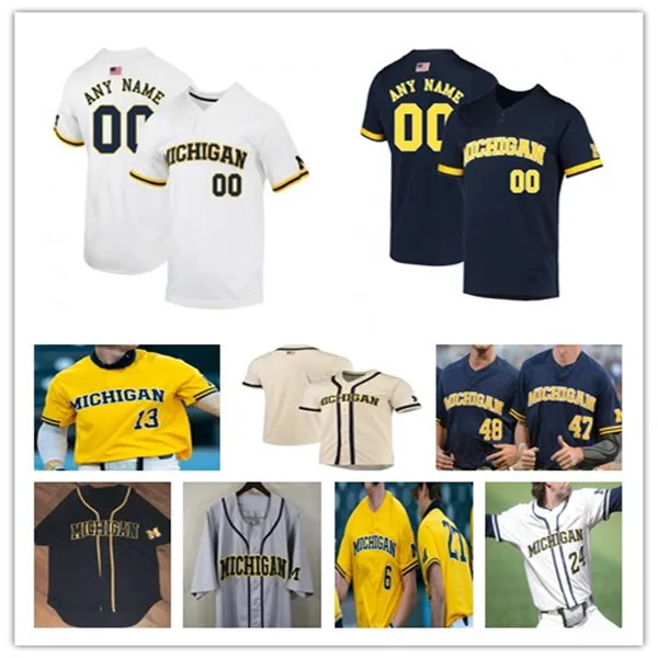 Maglie da baseball personalizzate Michigan Wolverines College Barry Larkin Joe Stewart Clark Elliott Matt Frey Riley Bertram Jimmy Obertop Tito Flores Ted Burton Chase Allen