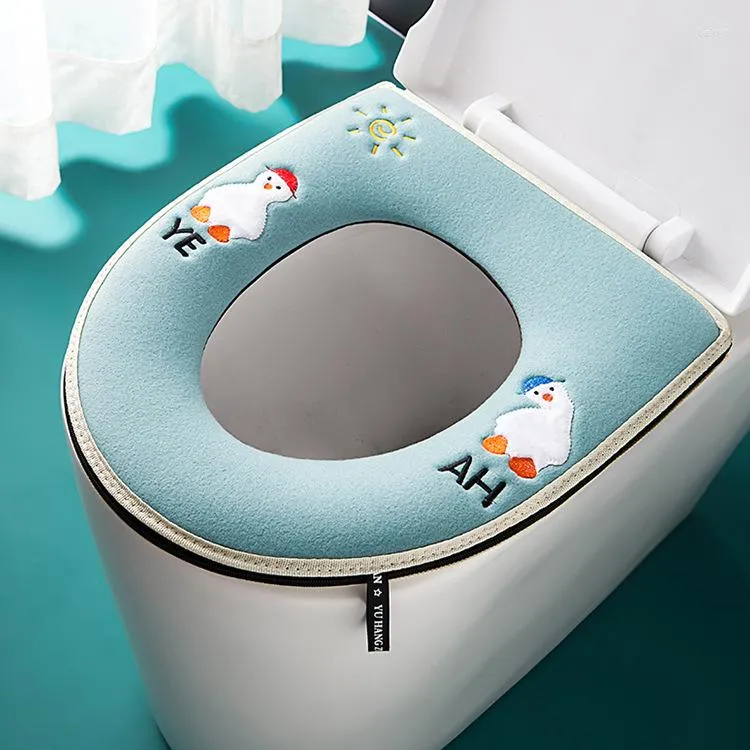 Toilet Seat Covers Winter Warm Washable Cover Mat Bathroom Cartoon Pad Cushion With Handle Thicker Closestool Warmer Accessories