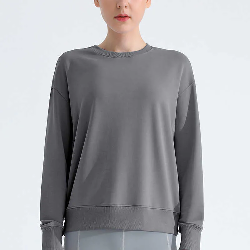 Lu-t01 Loose Sports SweaterWomen's Yoga Outfits Fitnessanzug Top Casual Coat Thin Round Sleeve Hoodie