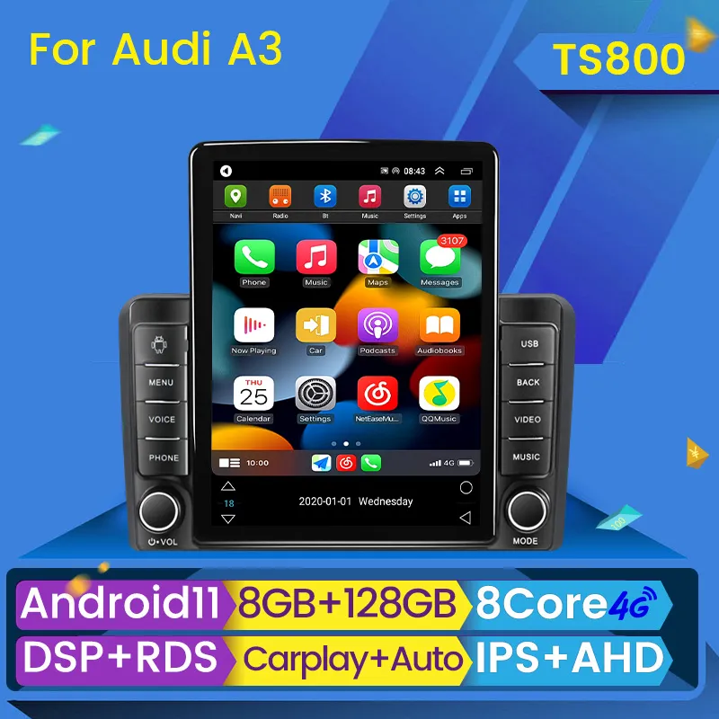 カーDVDマルチメディアプレーヤーAndroid 11 DSP GPSナビゲーションのAudi A3 2003-2011 RS3 Sportback Radio Stereo 4G LTE CarPlay Auto