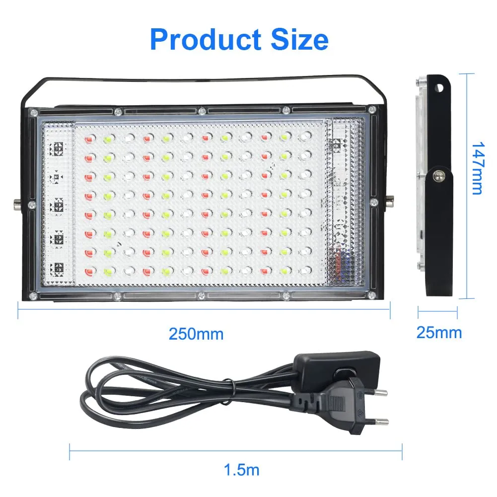 RGB LED Floodlight 100W LEDs Floodlight Colour Changing Remote Control 16 Colours 4 Modes DIY Flash Mode Dimmable IP65 Waterproof Outdoor Indoor Tree Party Garden