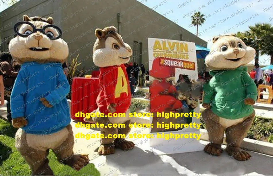 Brun Alvin Simon Theodore Mascot Costume Alvin And The Chipmunks Chipmuck Squirrel Chippy Red Skjorta Korta Ben No.7517