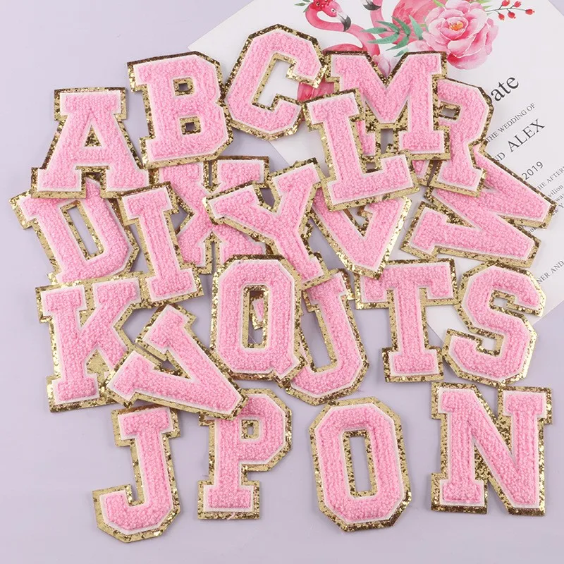 Pink Letter Patch Iron or Sew on Alphabet Embroidery Customise Clothing 