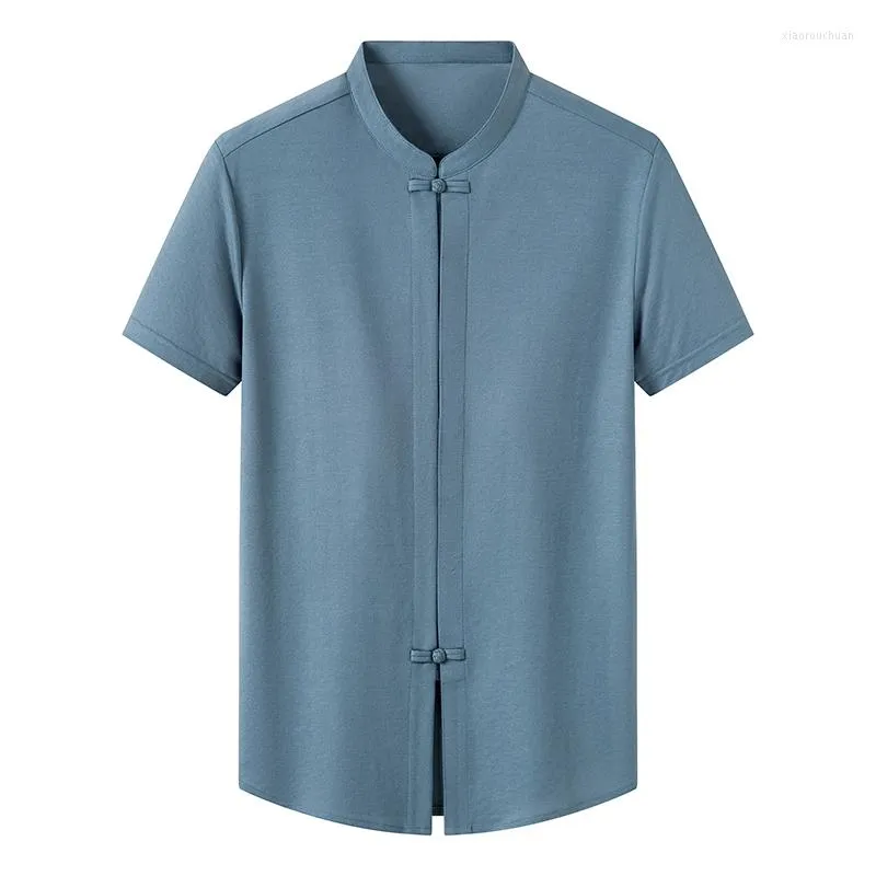 Camicie casual da uomo di alta qualità per uomo stile cinese manica corta pulsante di colore puro abbigliamento da uomo classico top di design classico