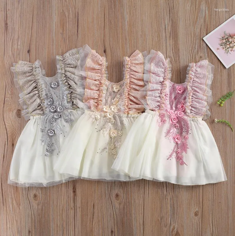 Girl Dresses Toddler Baby Girls Dress Flower Embroidery Sleeveless Outfits Casual O-neck High Waist One-piece Party Clothing