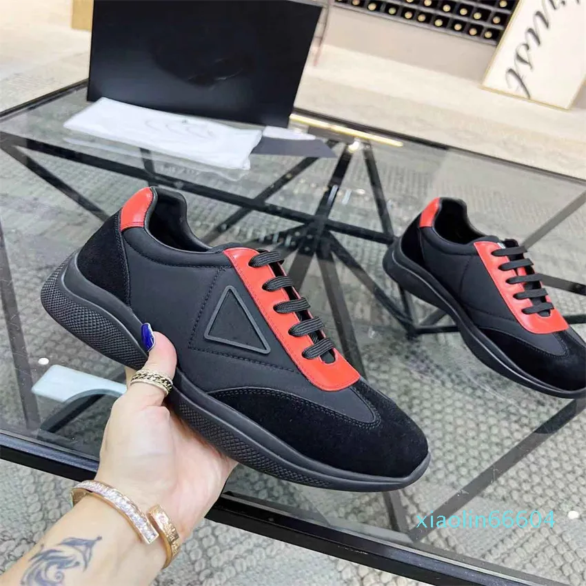 Famous Embossed Rubber Triangle Sneakers Shoes Men Re-Nylon Technical Fabric Man Flexible Rubber Sole Runner Sports EU38-46