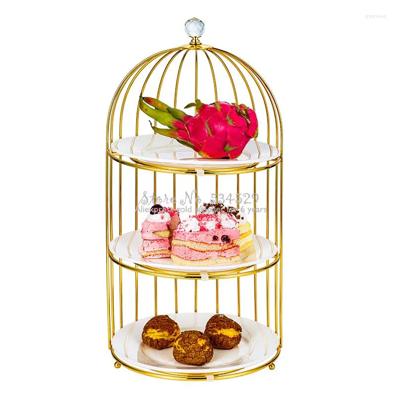 Présentoir à desserts créatif en forme de cage à oiseaux, plateau à cupcakes multicouche en céramique, décoration de gâteau, support à collation pour le thé de l'après-midi