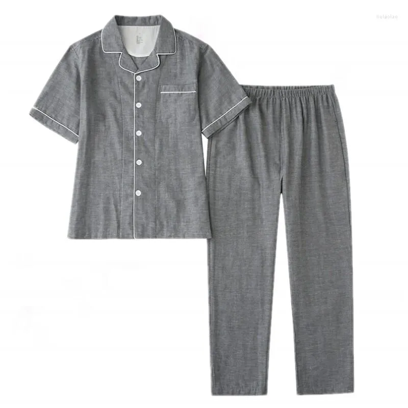 Men's Sleepwear Spring Summer Men Casual Simple Pajama Sets Male Cotton Suit Short Sleeve Turn-down Collar Shirt & Pants