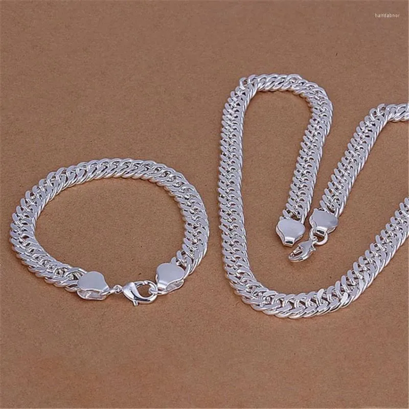 Necklace Earrings Set 925 Stamp Silver Color Classic Men 10MM Chain Bracelets Jewelry 20/24 Inch Fashion Party Wedding Christmas Gift