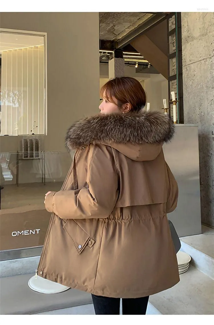 Parka da donna imbottito in pile foderato in pile Cappotto invernale Giacca con cappuccio con tasche Grande pelliccia sintetica Parka caldo Capispalla femminile