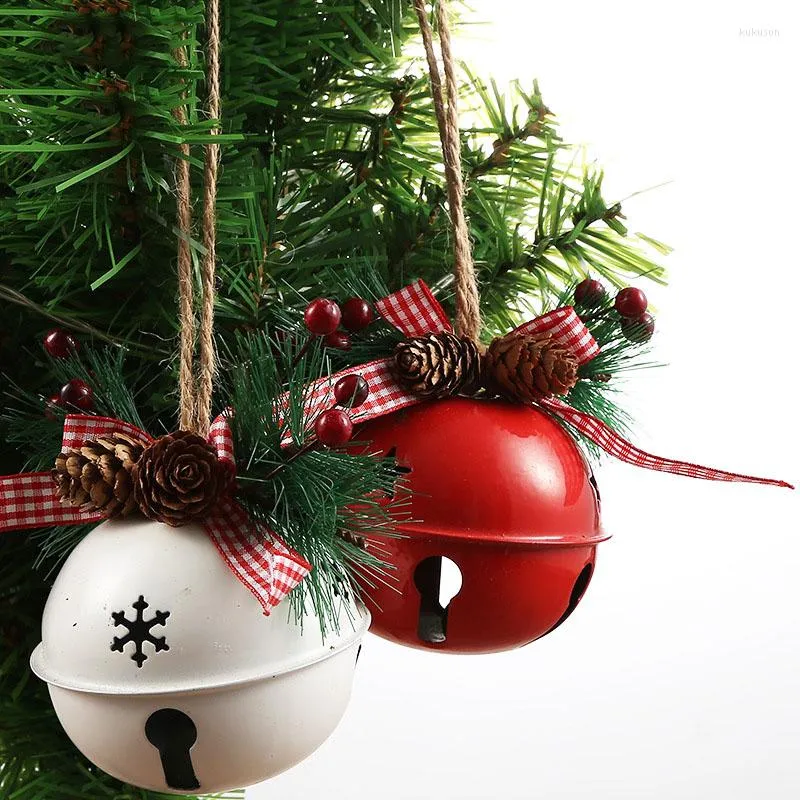 Party Supplies 1pc 9CM Big Bell Red White Green Jingle Christmas Tree Hanging Bowknot Rope Pendant Ornament Decor For Home