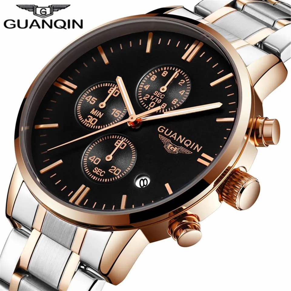 Relogio masculino guanqin mens montres de luxe en acier inoxydable de luxe Watch Men Sport Chronograph Luminous Wrist Watch2539