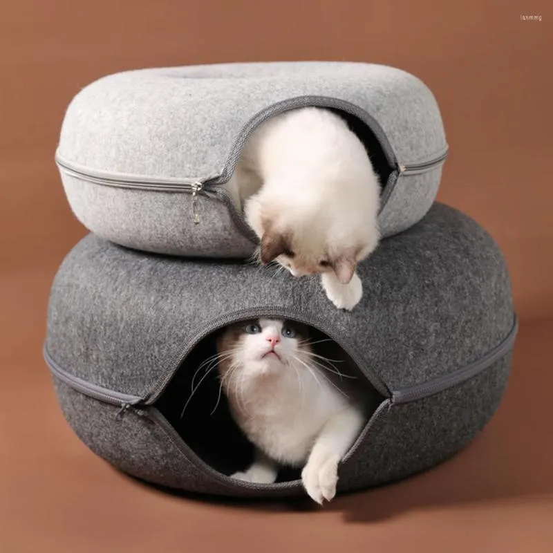 Cat Beds Felt Tunnel Nest Donuts House Basket Pet Cave Bed Toy Warm Puppy Kitten Sleeping Mat Cushion Pets Supplies