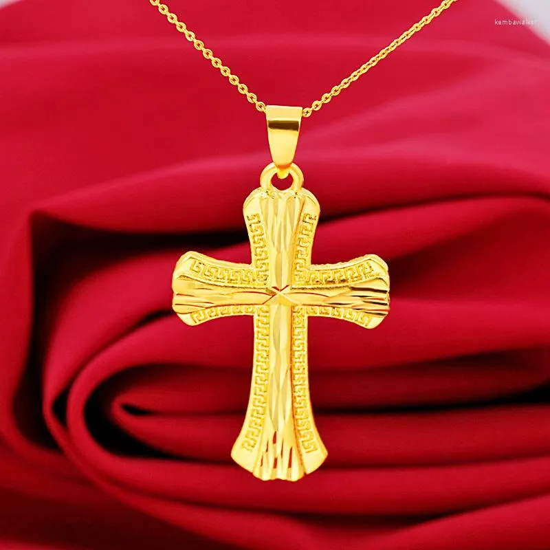 Pendant Necklaces Fashion Bamboo Cross Yellow Gold Filled Men Women Couple Gifts
