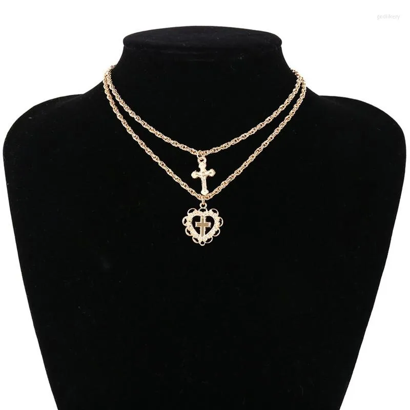 Choker Religion Cross Pendant Necklaces For Women Simple Heart Gold Necklace Friends Jewelry Kolye