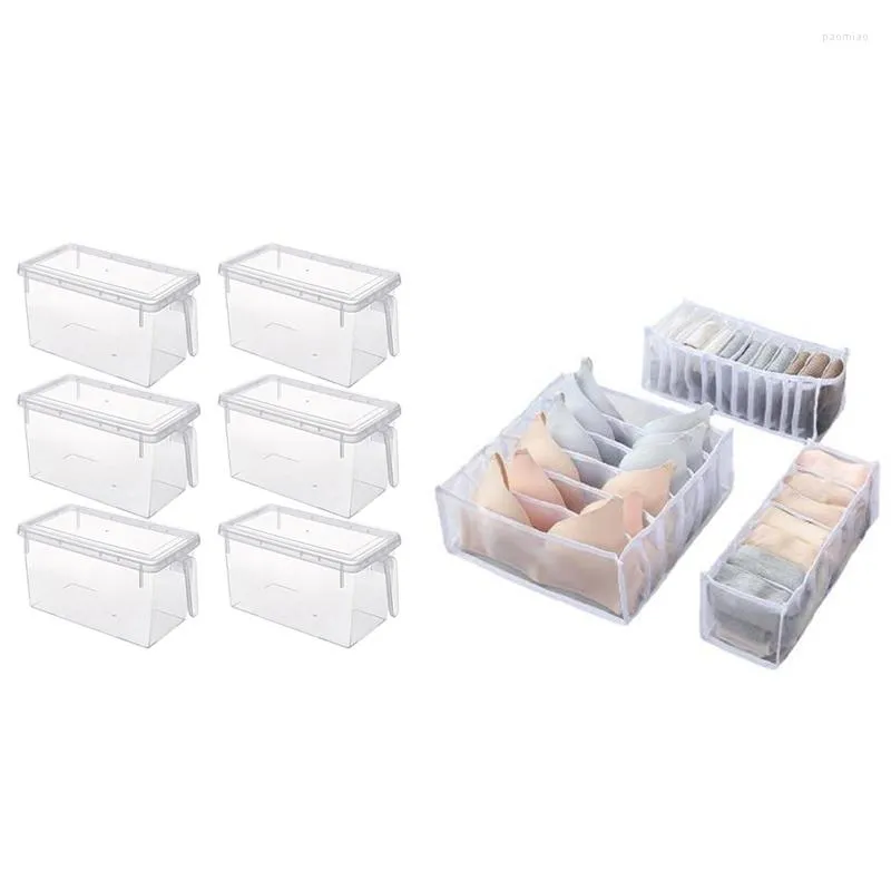 Garrafas de armazenamento 6pcs Caixa de refrigerador de recipientes de alimentos com 3pcs Organizador de sutiã de roupas íntimas