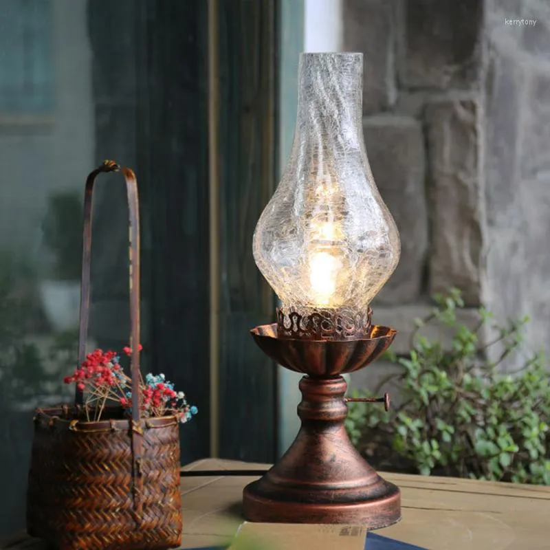 Lampes de table rétro lampe de bureau kérosène lumière E27 verre vintage industriel chevet nuit pour la décoration de la maison café bar