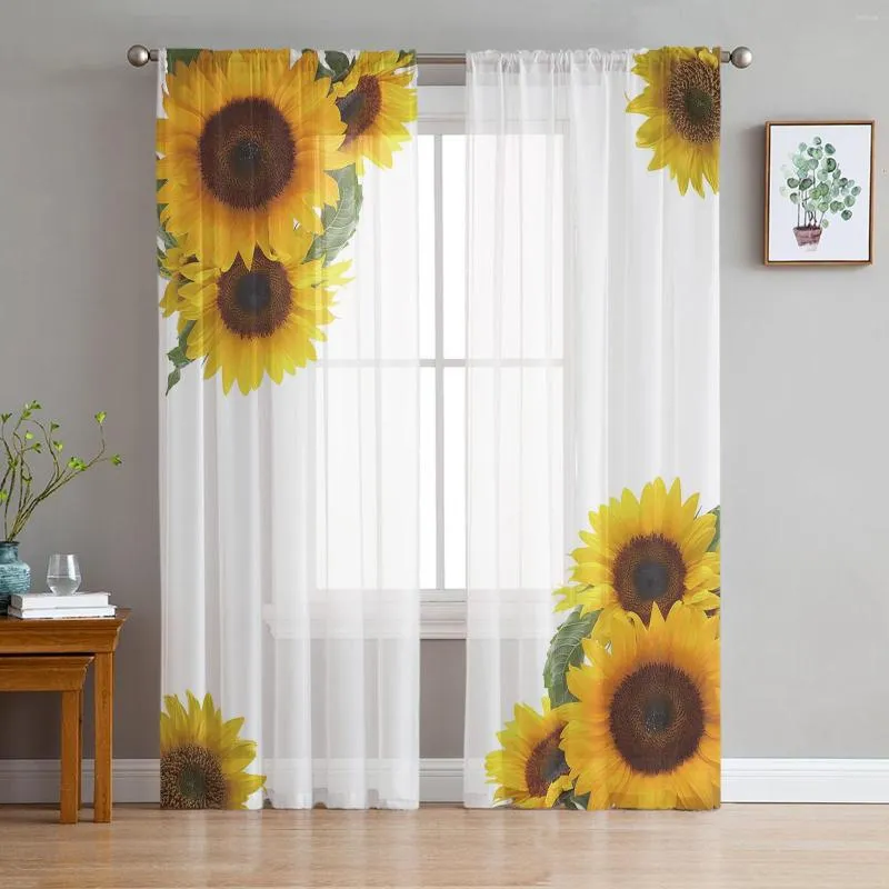 Cortina de girassol flor branca estampa branca pura de janela cortinas espaço para tule de chiffon de cozinha de quarto morador