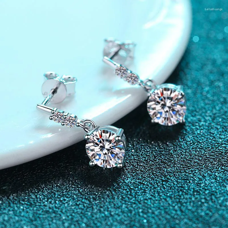 Hoop Earrings 925 Sterling Silver Stud Four Prongs 1 Carat Moissanite Woman Wedding Jewelry Classic Fashion Luxury