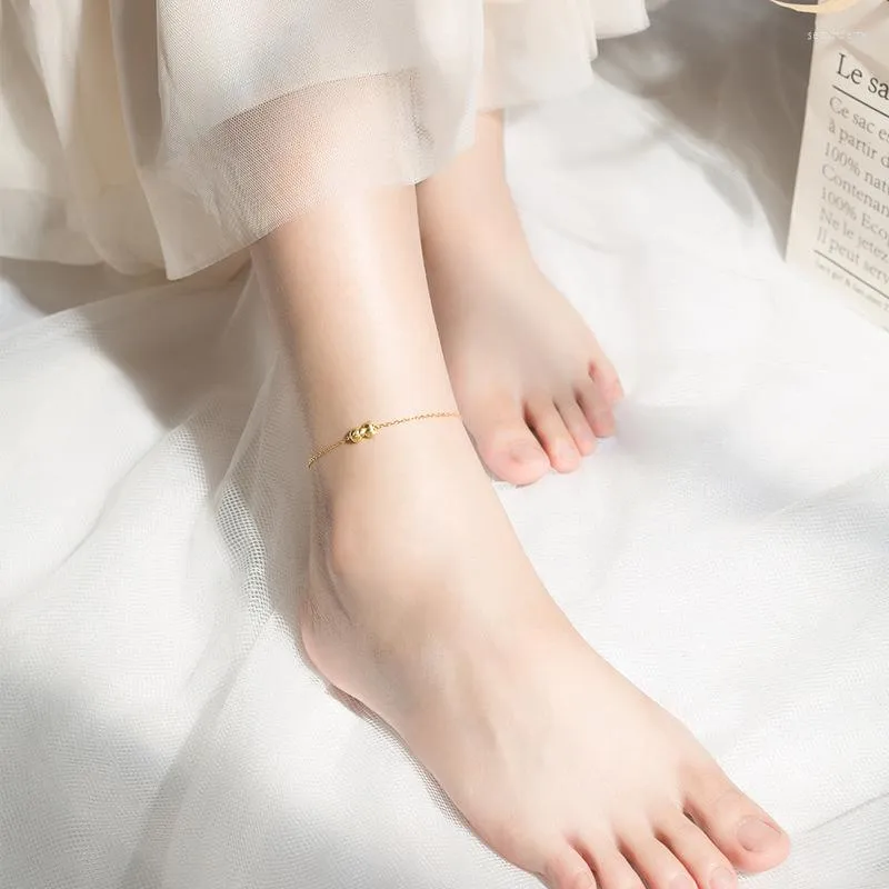 Anklets Miqiao 여자 소녀 17 cm 로맨틱 활 발목 925 스털링 실버 골든 팔찌 다리 체인 풋 보석 보석 해변 액세서리 S3398