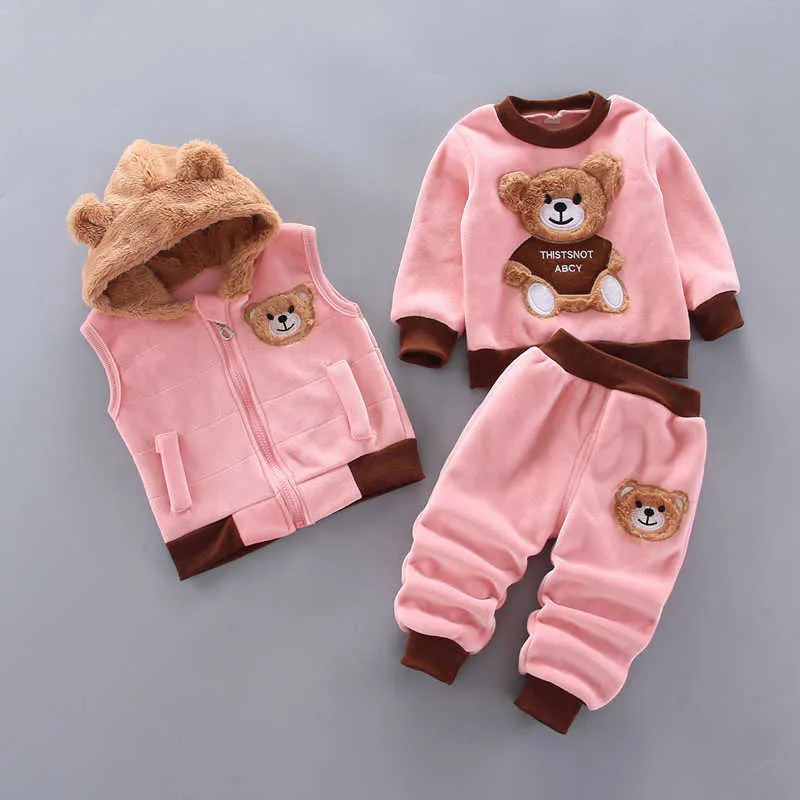 Inverno Autumn Crianças Roupas de lã para meninos roupas de meninos conjuntos de algodão calças de colete de colete 3pcs Terno esportivo infantil para roupas de menino