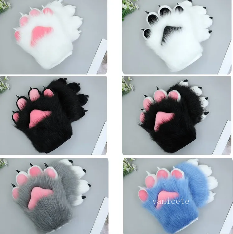 Fournitures de fête Fursuite gants à griffes d'animaux faits à la main accessoires de vêtements de jeu de rôle cosplay pieds d'animaux en peluche chaussettes outils LT114