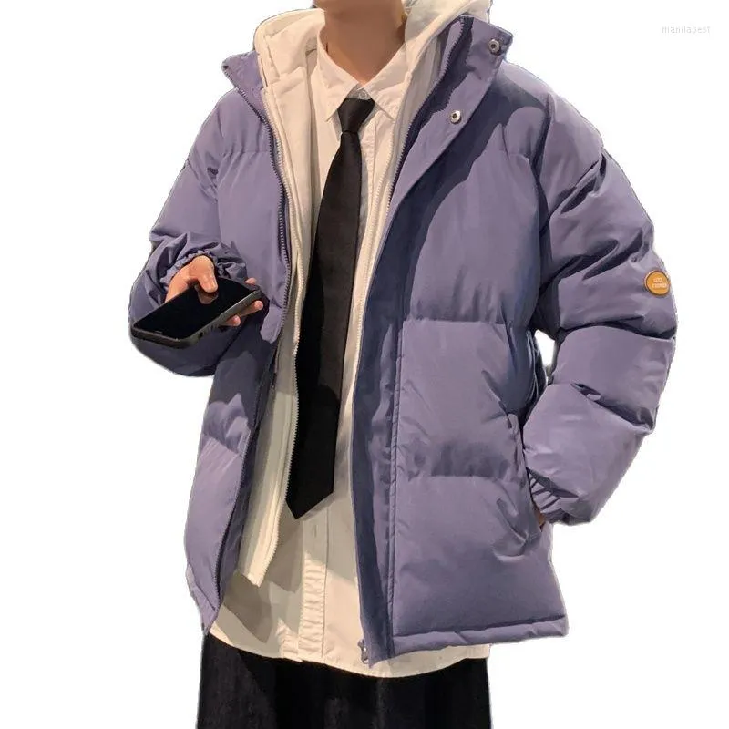 Jaqueta de inverno masculina de inverno de algodão unissex quente à prova de vento com capuz casaco grosso casual com zíper parkas