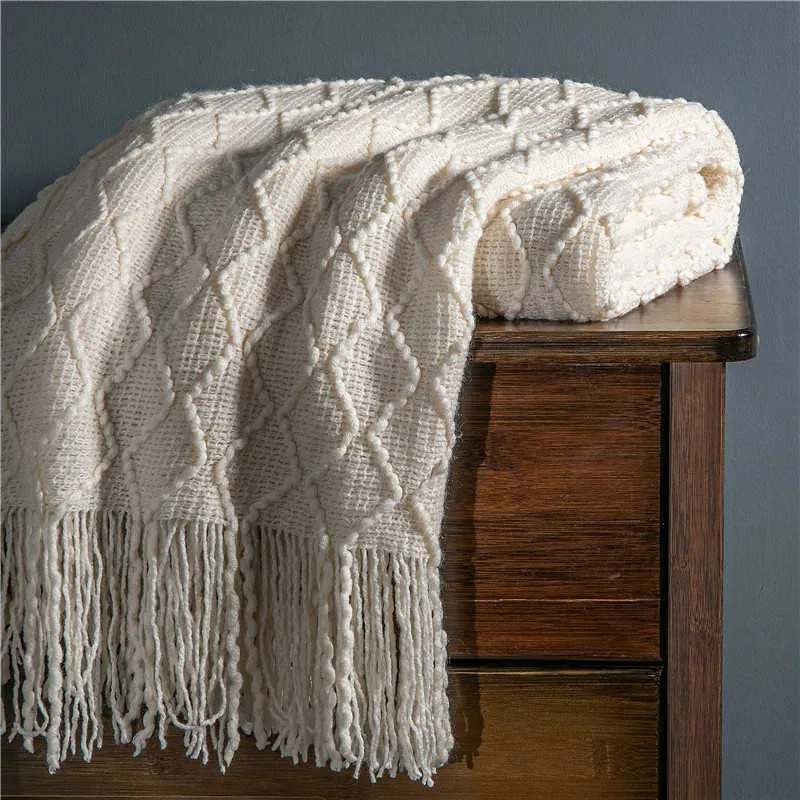 Nordic Knit Super Soft Bohemia for Bed Cover Bed Bread Plaid på soffdekorfilten med Tassel W0408