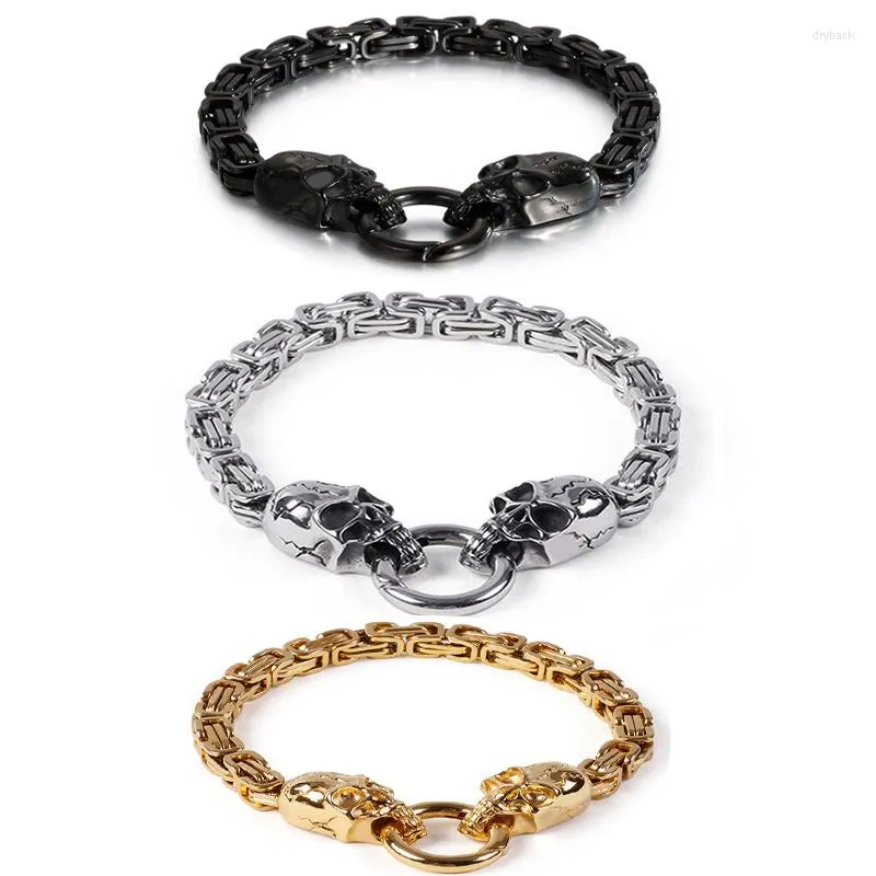 Link Bracelets Black/Gold/Silver Color Punk Bracelet For Men Fashion Chinese Style Stainless Steel Ghost Head Bangle Jewelry
