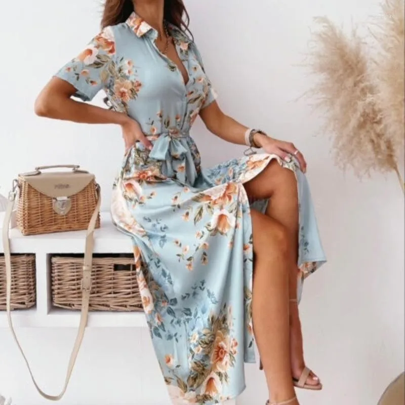 Повседневные платья DonSignet 2022 Summer Women Flying European и American Fashion Printed с коротким рукавом Ins Trend Online