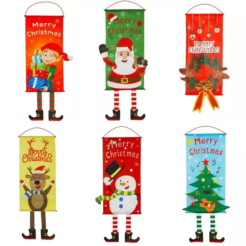 Christmas Decoration Canvas Ornaments Santa Snowman Suitable for Home Restaurant Wall Window Pendant Decorations