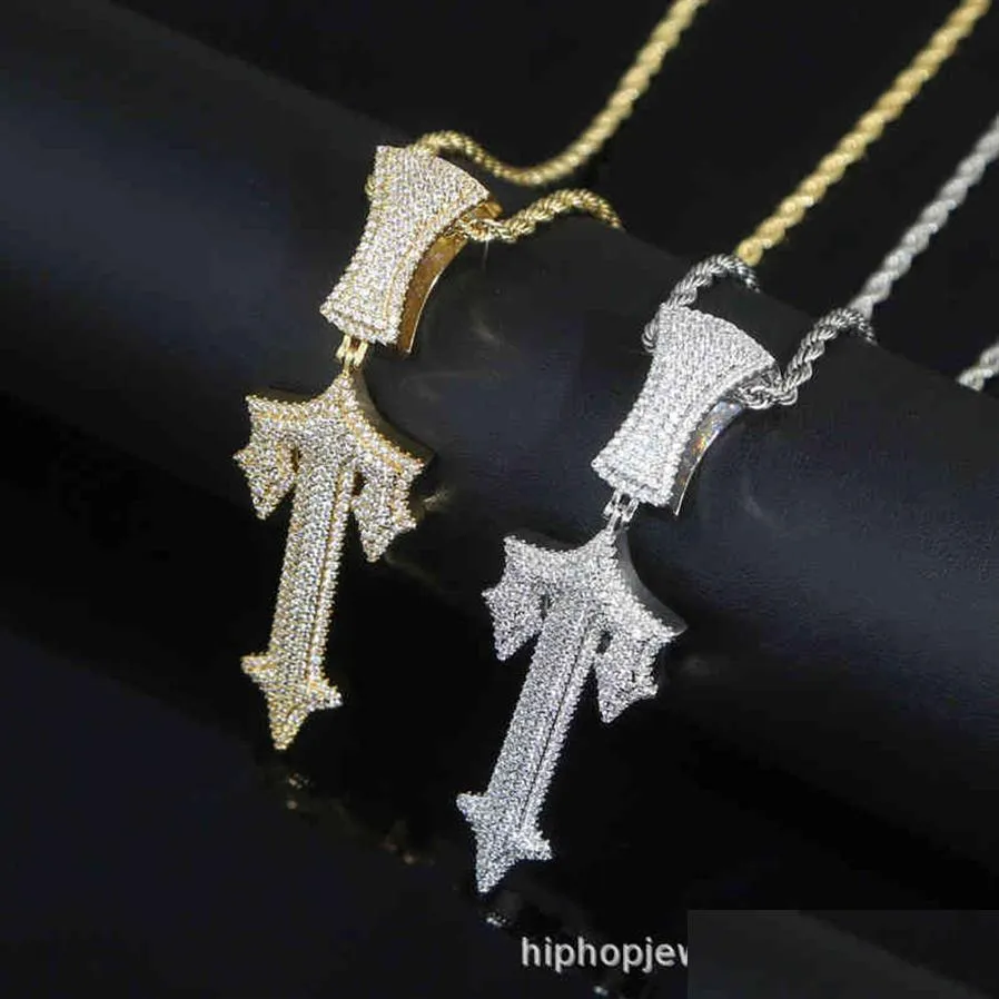 Naszyjniki z wisiorkami Trapstar londyn hip-hopowy krzyż wisiorek inkrustowane cyrkonią Pop styl Rap poręczny łańcuch tenisowy kuba Drop Delivery 2022 żyd Dh5Fa