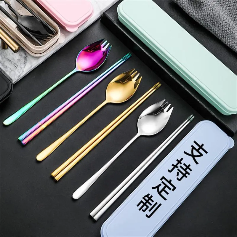 Dinnerware Sets Travel Camping Cutlery Set Portable Tableware Stainless Steel Chopsticks Spoon Fork Steak Knife With Storage Case