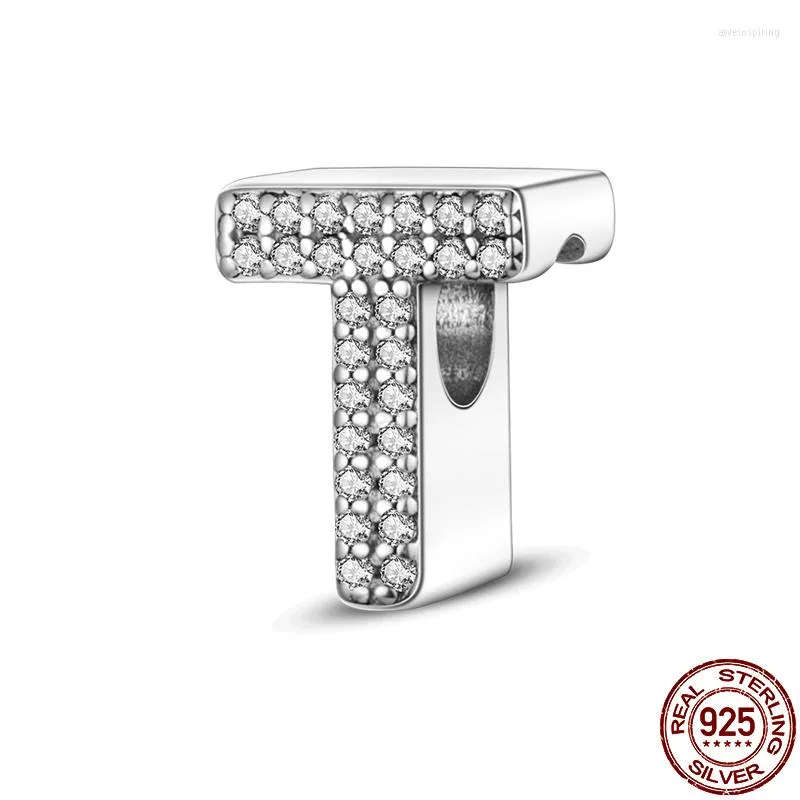 Koraliki Plata Charms of Ley 925 Oryginalna dopasowana bransoletka Silver Letter Series-T Charm DIY Women Wiselant Biżuteria