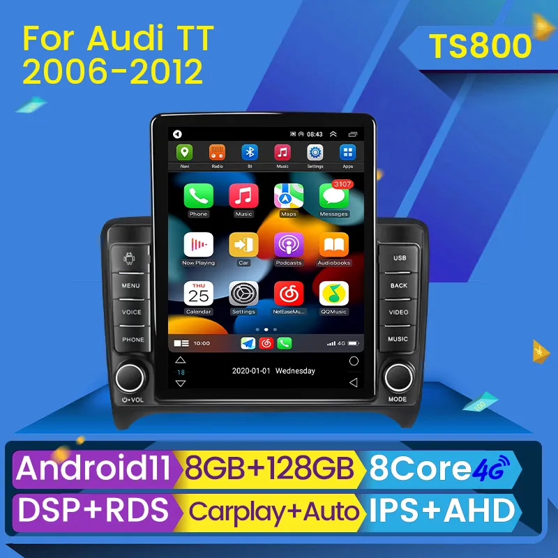 Android 11 Player Car dvd Navigation GPS Radio Video Stereo Multimedia For Audi TT MK2 8J 2006-2012 8 Core Carplay 4G LTE