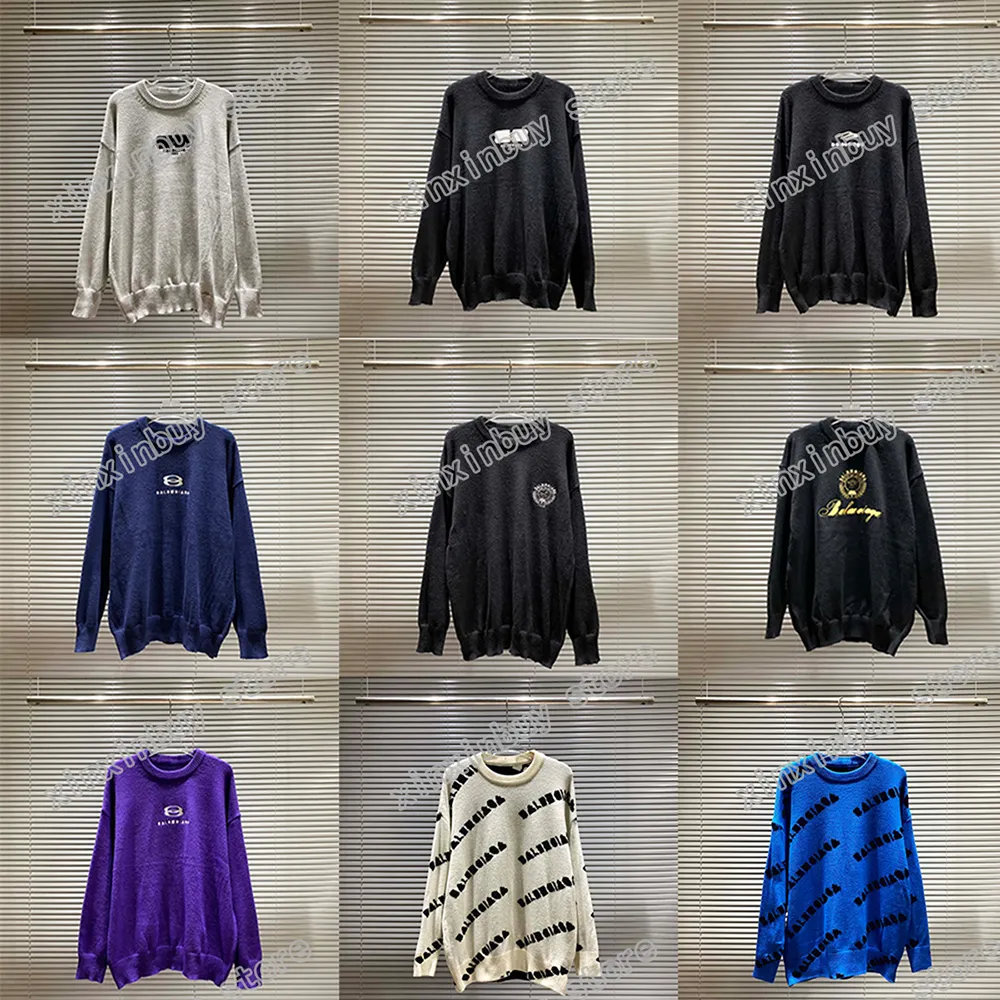 Xinxinbuy Men DesignerパーカーセーターパリレターJACQUARD刺繍ミックス25スタイルコットン女性ブラックホワイトブルーパープルS-2XL